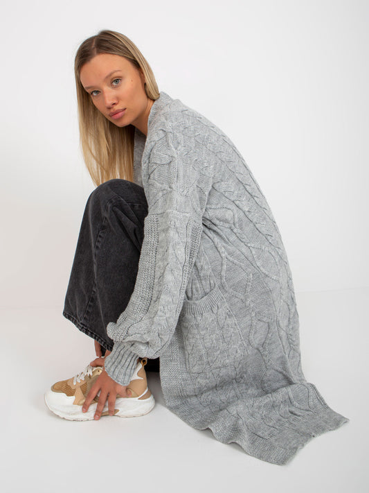 Szary maxi kardigan w warkocze RUE PARIS
