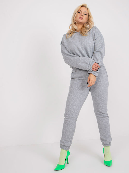 Szary melanżowy dresowy komplet plus size z bawełny