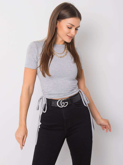 Szary melanżowy t-shirt damski z bawełny