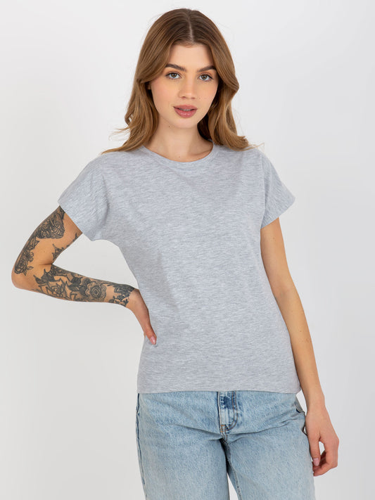 Szary melanżowy klasyczny t-shirt basic z bawełny