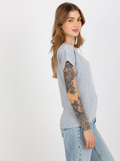 Szary melanżowy klasyczny t-shirt basic z bawełny