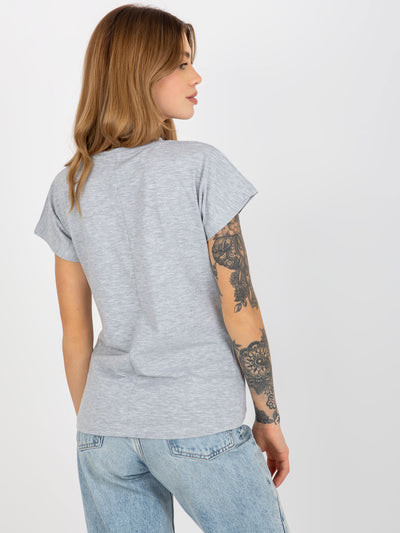 Szary melanżowy klasyczny t-shirt basic z bawełny