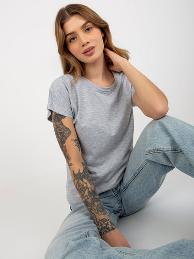 Szary melanżowy klasyczny t-shirt basic z bawełny