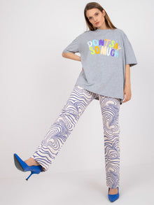 Szary melanżowy t-shirt oversize z nadrukiem