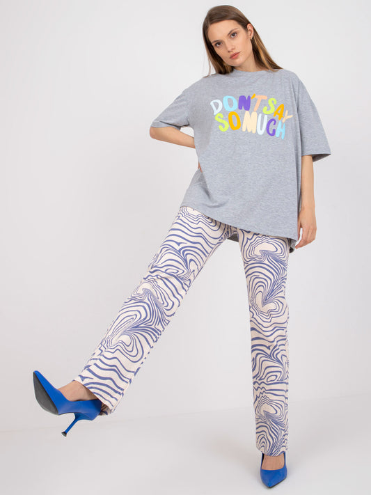 Szary melanżowy t-shirt oversize z nadrukiem