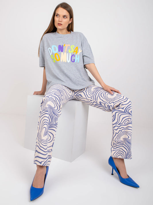 Szary melanżowy t-shirt oversize z nadrukiem