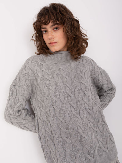 Szary damski dzianinowy sweter w warkocze