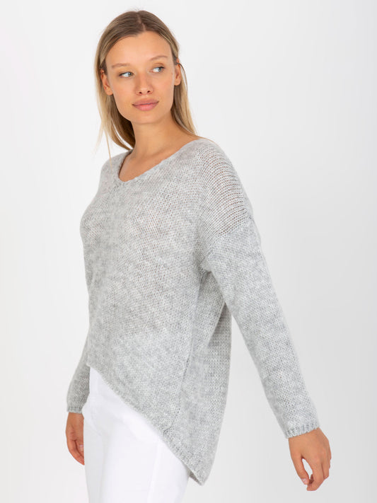 Szary sweter oversize z dekoltem w serek OCH BELLA