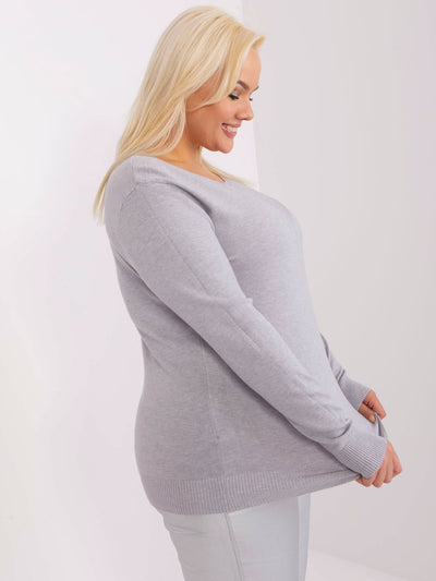 Szary gładki sweter plus size z długim rękawem