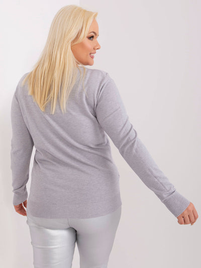 Szary gładki sweter plus size z długim rękawem