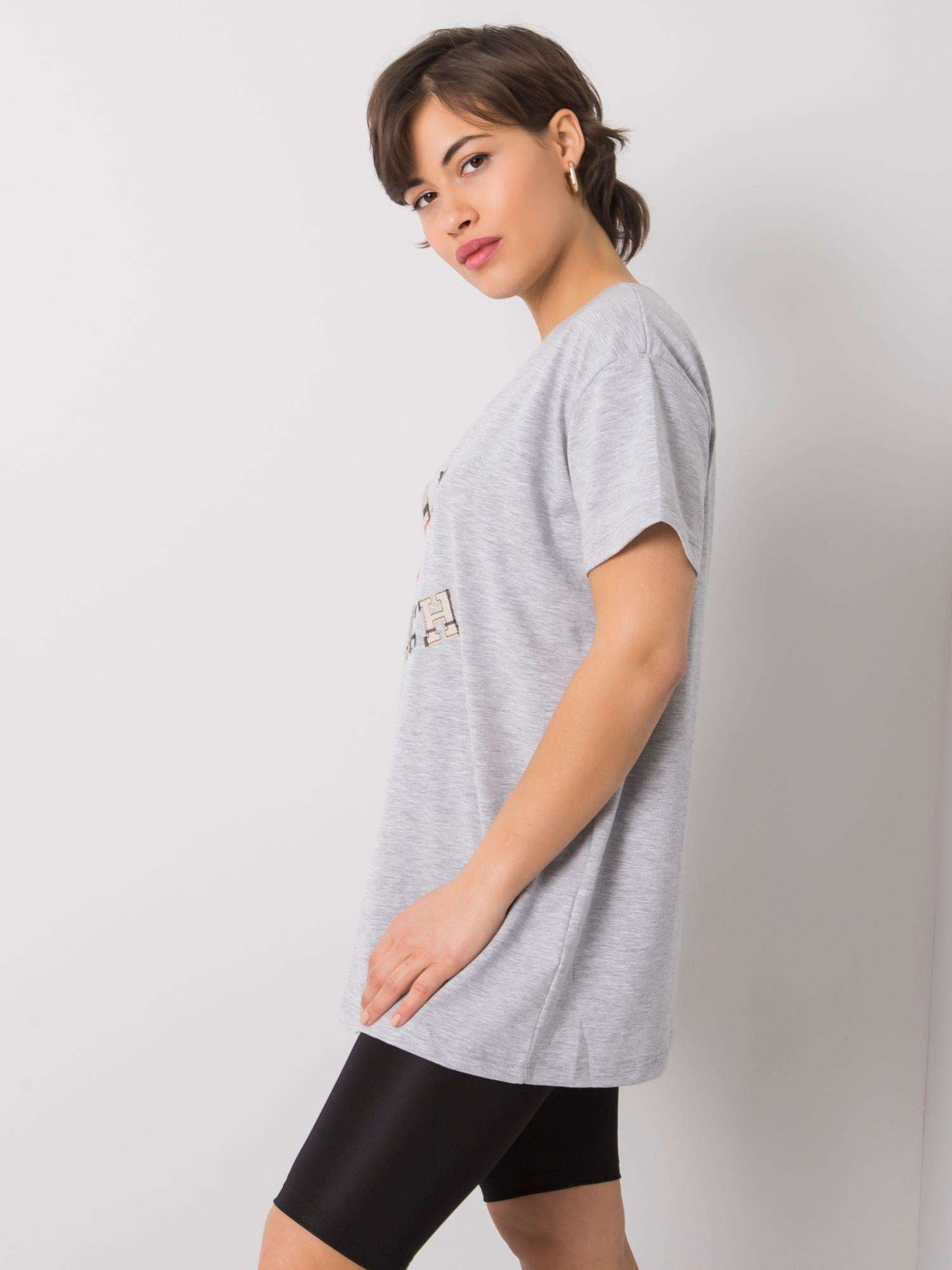 Szary t-shirt damski z napisem