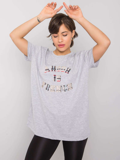 Szary t-shirt damski z napisem