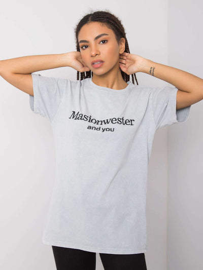 RUE PARIS Szary t-shirt z haftowanym napisem