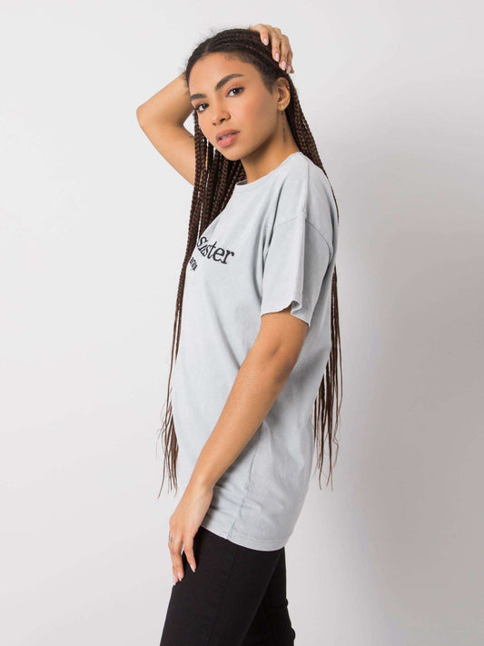 RUE PARIS Szary t-shirt z haftowanym napisem