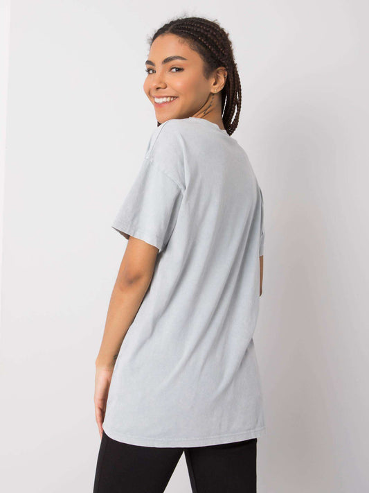 RUE PARIS Szary t-shirt z haftowanym napisem