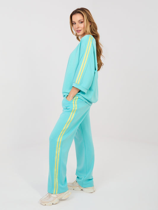 RUE PARIS Turkusowa bluza oversize z lampasami