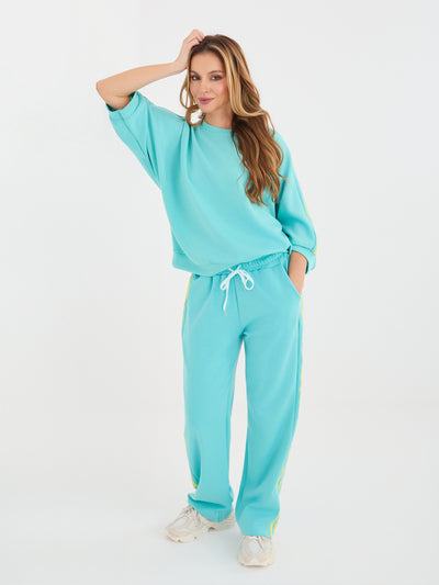 RUE PARIS Turkusowa bluza oversize z lampasami