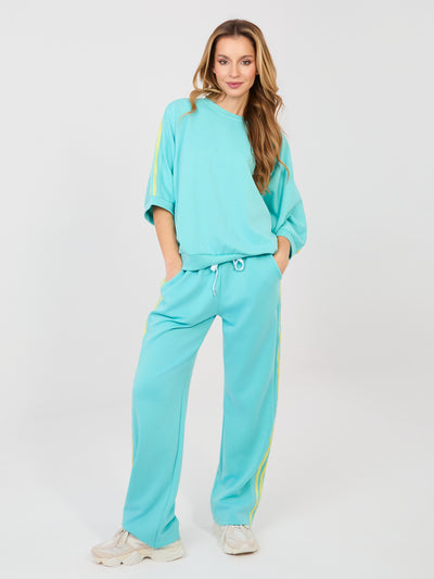 RUE PARIS Turkusowa bluza oversize z lampasami