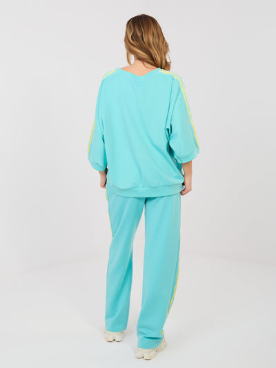 RUE PARIS Turkusowa bluza oversize z lampasami