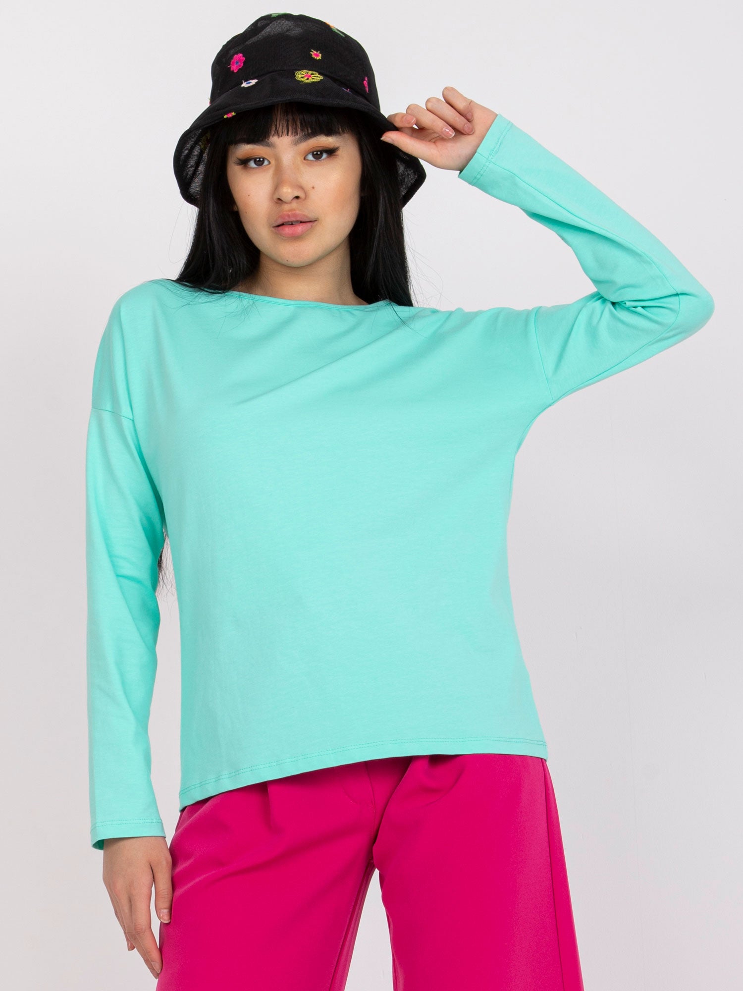 Turkusowa bawełniana bluzka longsleeve
