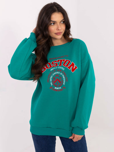 Turkusowa bluza bez kaptura z napisem Boston