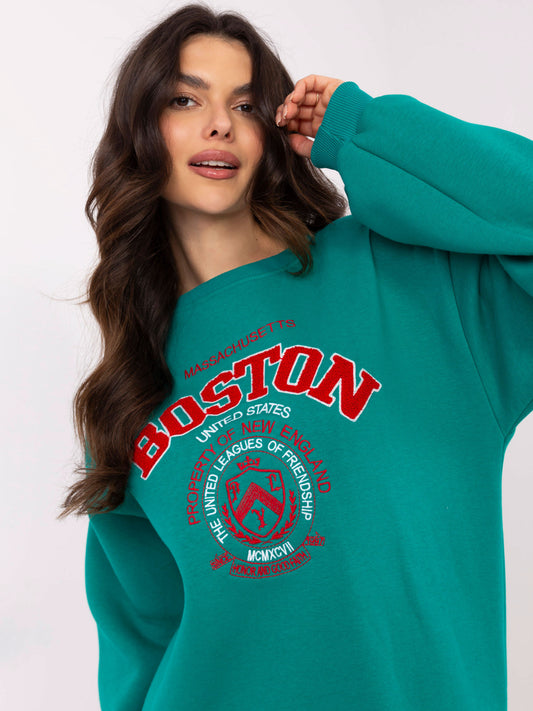Turkusowa bluza bez kaptura z napisem Boston