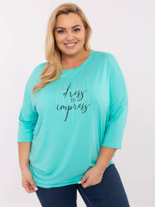 Turkusowa damska bluzka plus size z napisami