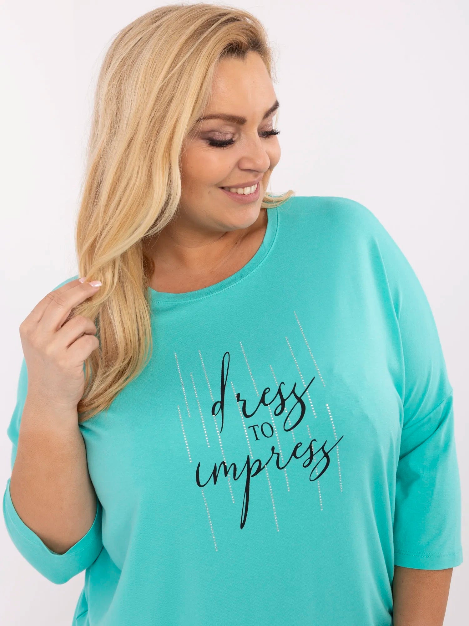 Turkusowa damska bluzka plus size z napisami