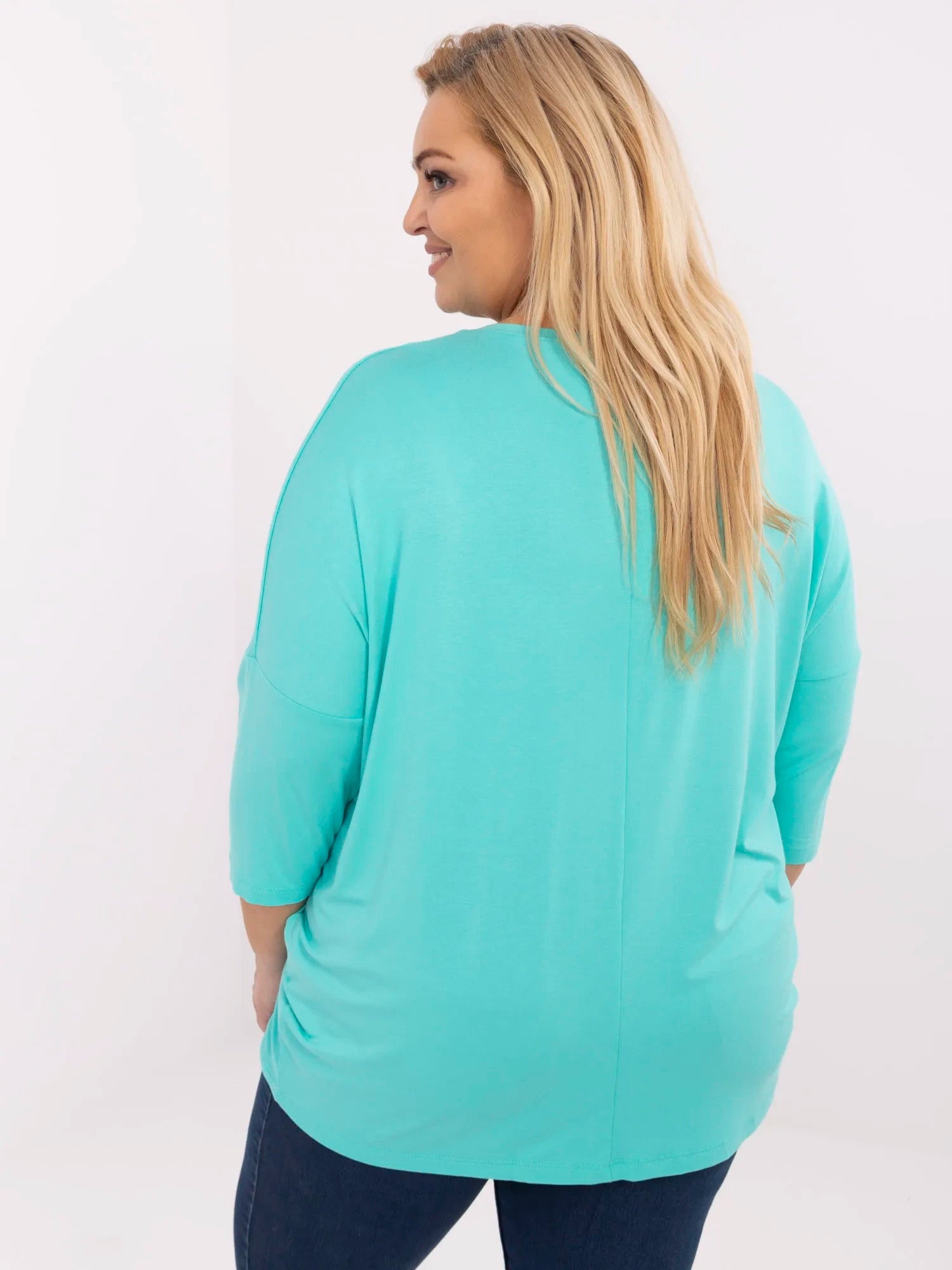 Turkusowa damska bluzka plus size z napisami