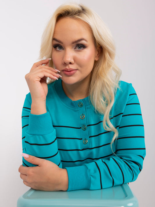 Turkusowa bluzka plus size z długim rękawem