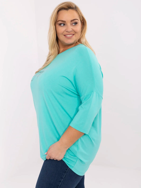 Turkusowa  damska bluzka plus size z napisem