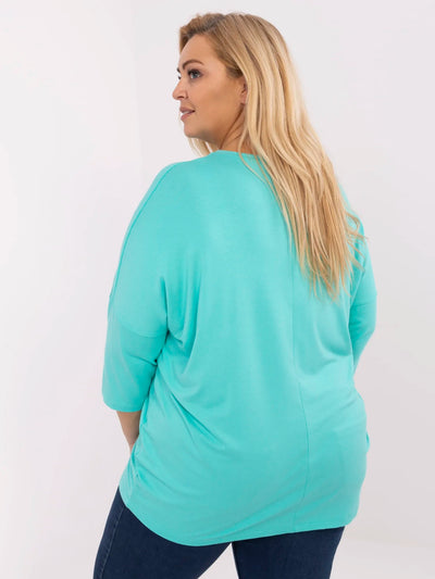Turkusowa  damska bluzka plus size z napisem
