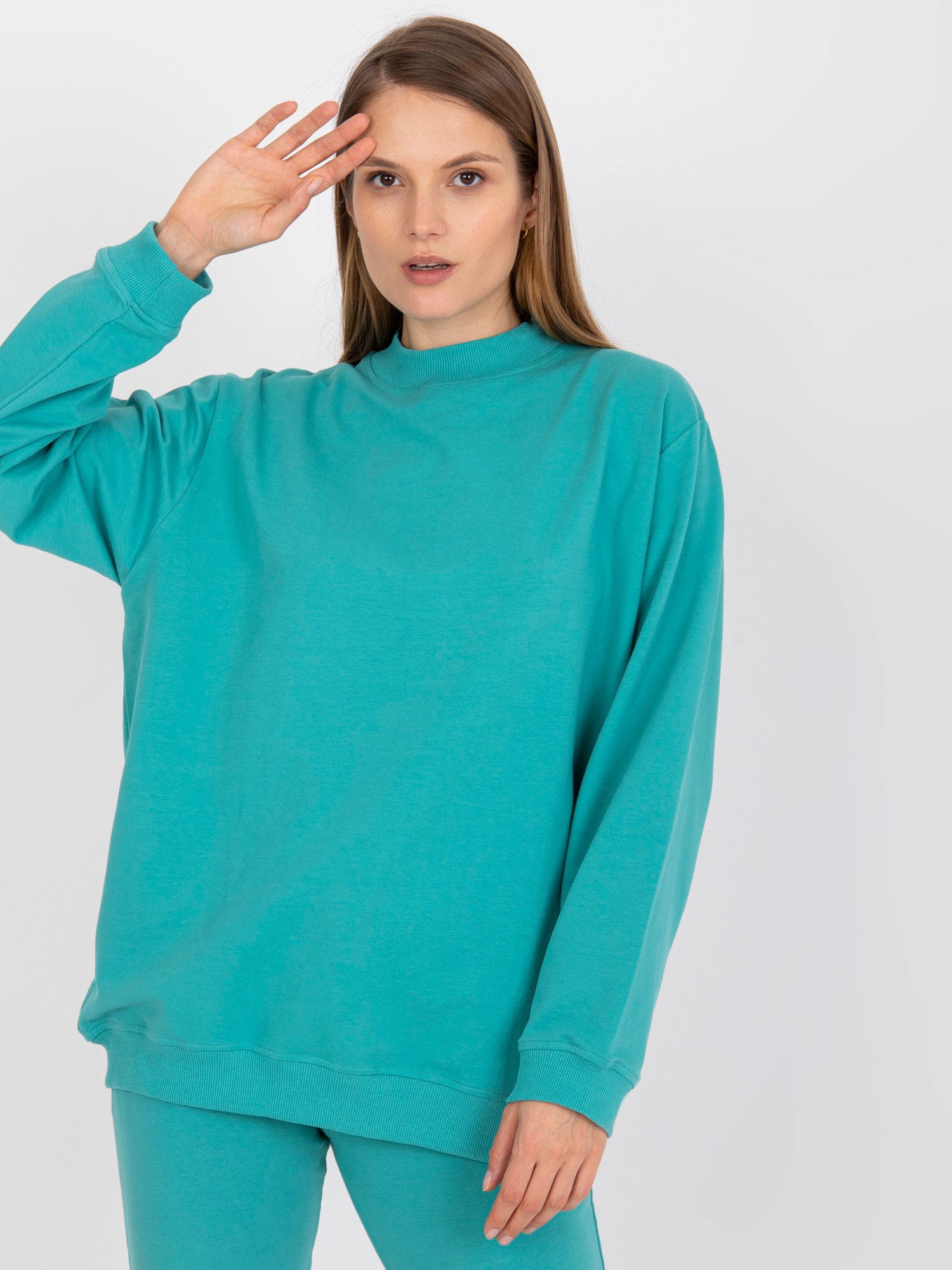 Turkusowa dresowa bluza basic z długim rękawem
