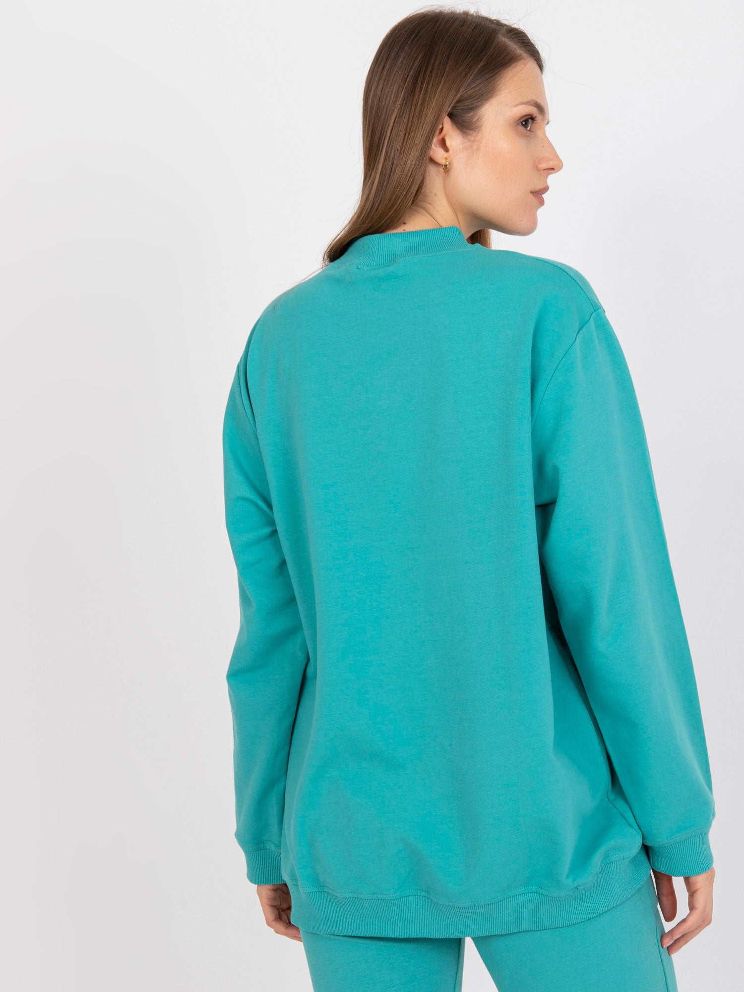 Turkusowa dresowa bluza basic z długim rękawem