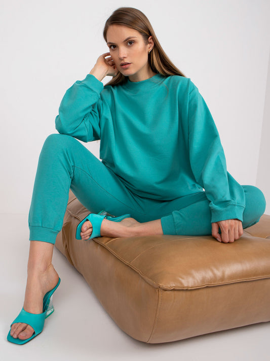 Turkusowa dresowa bluza basic z długim rękawem