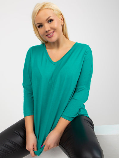 Turkusowa luźna bluzka plus size basic z wiskozy