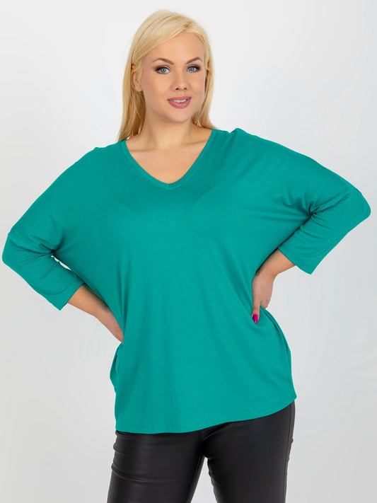 Turkusowa luźna bluzka plus size basic z wiskozy