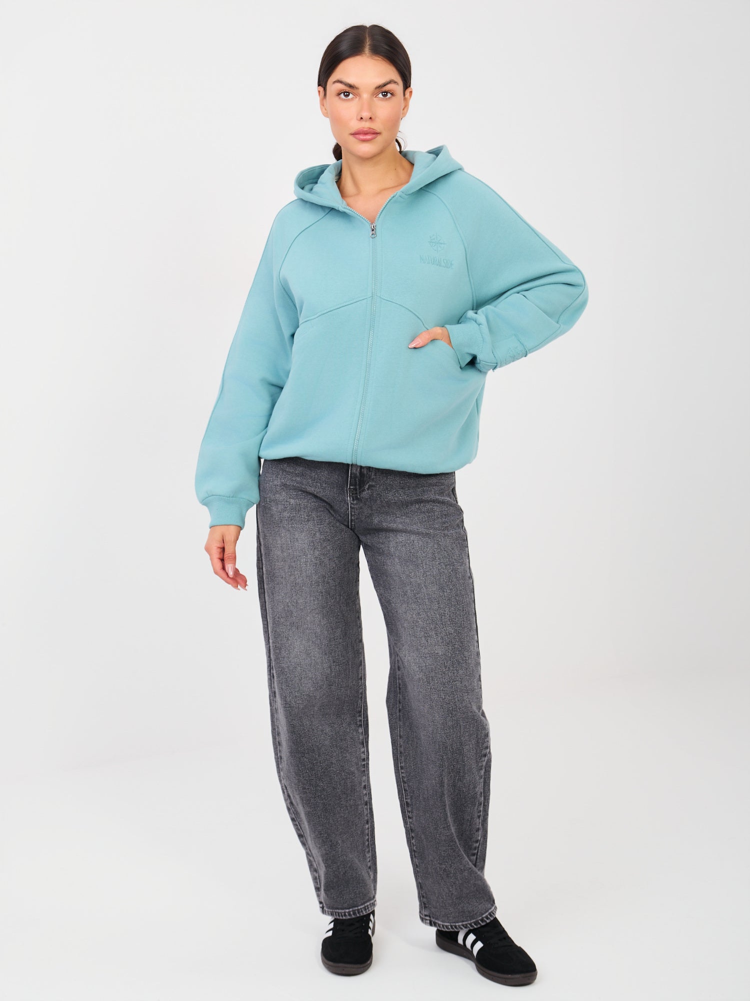NATURAL SIDE Turkusowa rozpinana bluza oversize