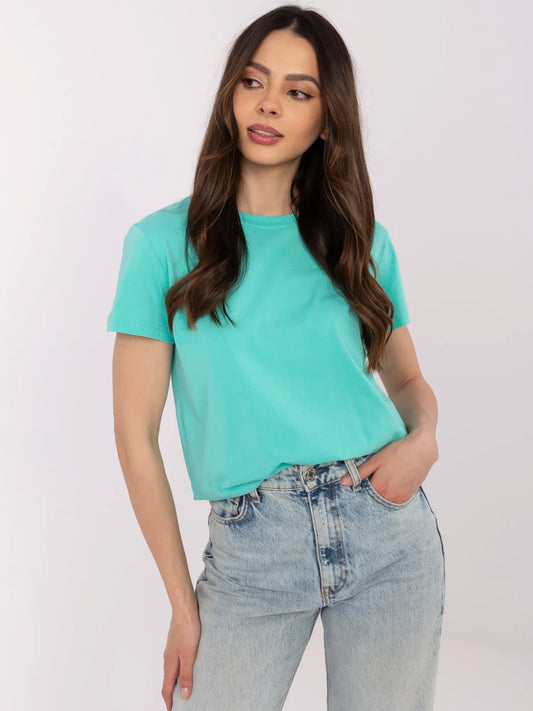 BASIC FEEL GOOD Turkusowy t-shirt o dopasowanym kroju