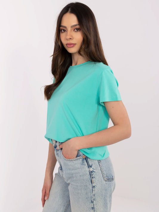BASIC FEEL GOOD Turkusowy t-shirt o dopasowanym kroju