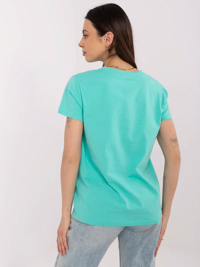BASIC FEEL GOOD Turkusowy t-shirt o dopasowanym kroju