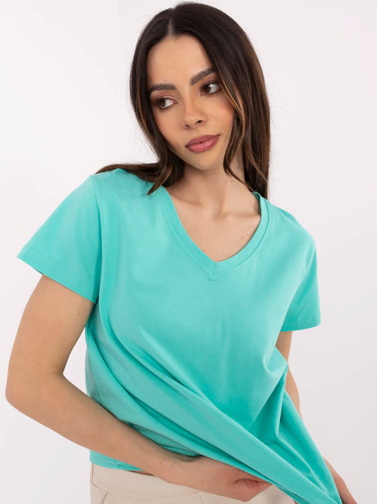 BASIC FEEL GOOD Turkusowy t-shirt o klasycznym kroju