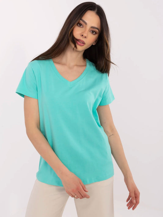 BASIC FEEL GOOD Turkusowy t-shirt o klasycznym kroju