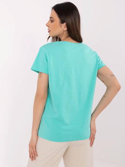 BASIC FEEL GOOD Turkusowy t-shirt o klasycznym kroju