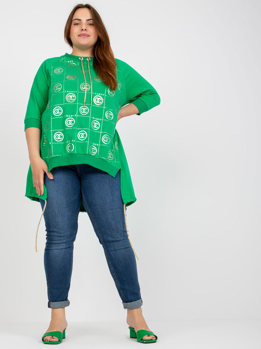 Zielona asymetryczna bluzka plus size z nadrukiem