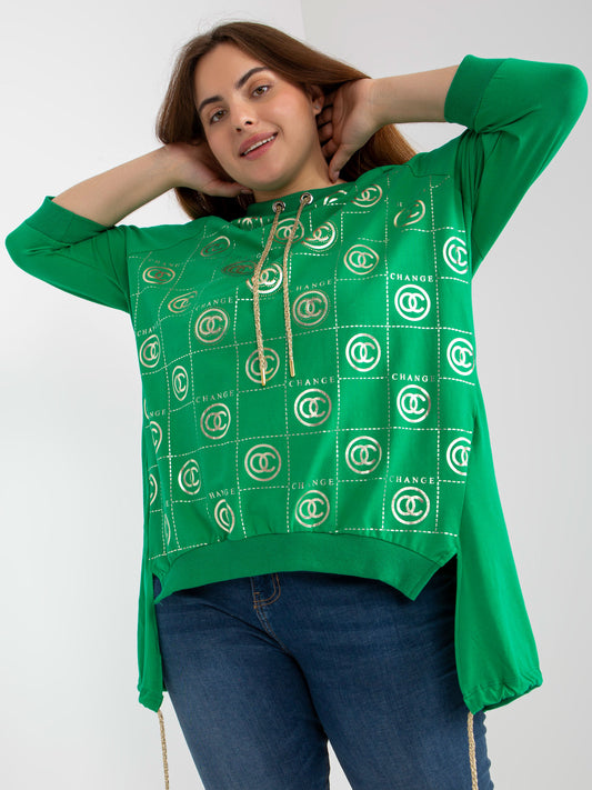 Zielona asymetryczna bluzka plus size z nadrukiem