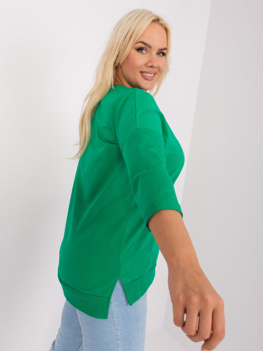 Zielona damska bluzka plus size z rękawem 3/4