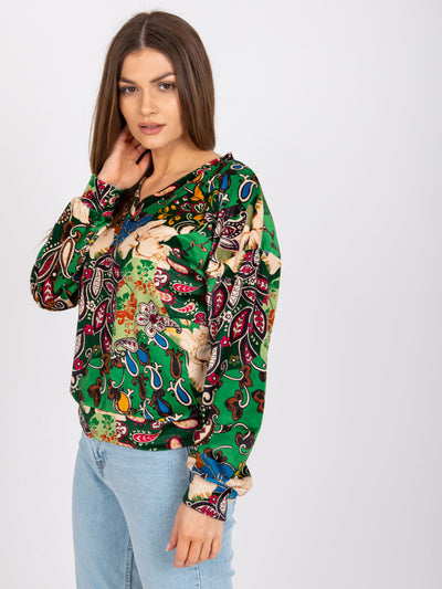 Zielona welurowa bluzka na co dzień