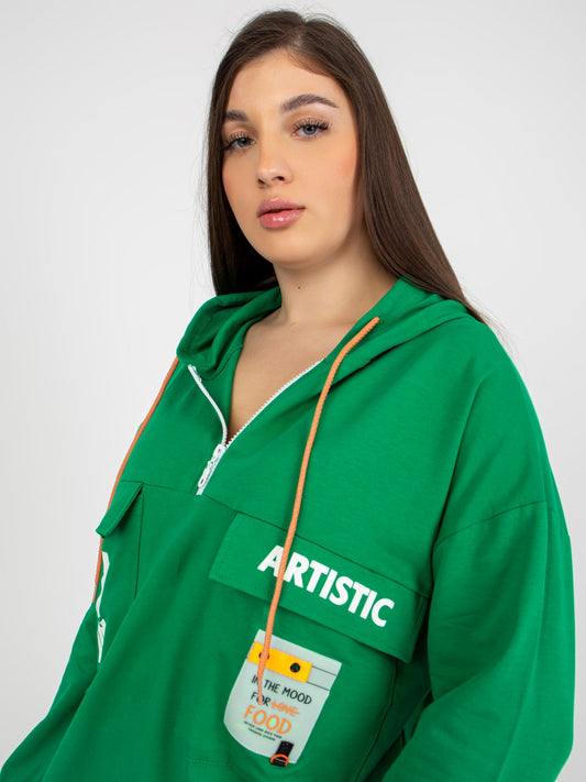 Zielona dłuższa bluza plus size z kapturem