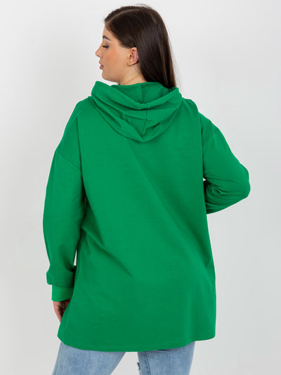 Zielona dłuższa bluza plus size z kapturem